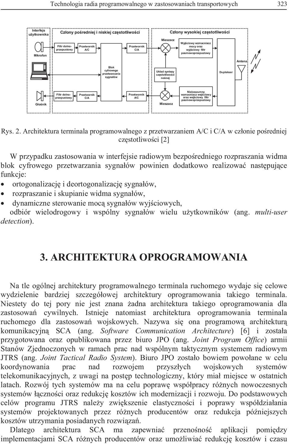 dolnoprzepustowy C/A A/C Niskoszumny wzmacniacz wej ciowy oraz wej ciowy filtr pasmowoprzepustowy G o nik Mieszacz Rys. 2.