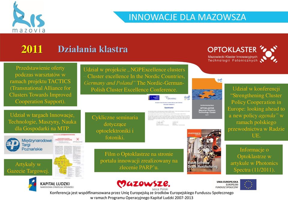 Udział w projekcie NGPExcellence clusters Cluster excellence In the Nordic Countries, Germany and Poland The Nordic-German- Polish Cluster Excellence Conference.