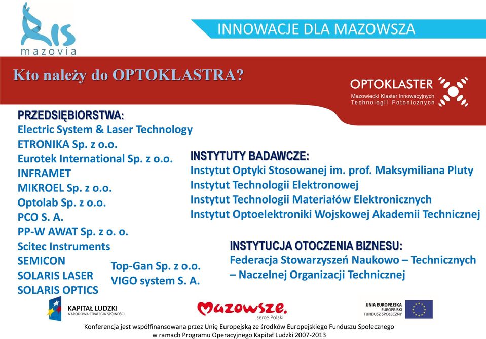 prof. Maksymiliana Pluty Instytut Technologii Elektronowej Instytut Technologii Materiałów Elektronicznych Instytut Optoelektroniki Wojskowej Akademii