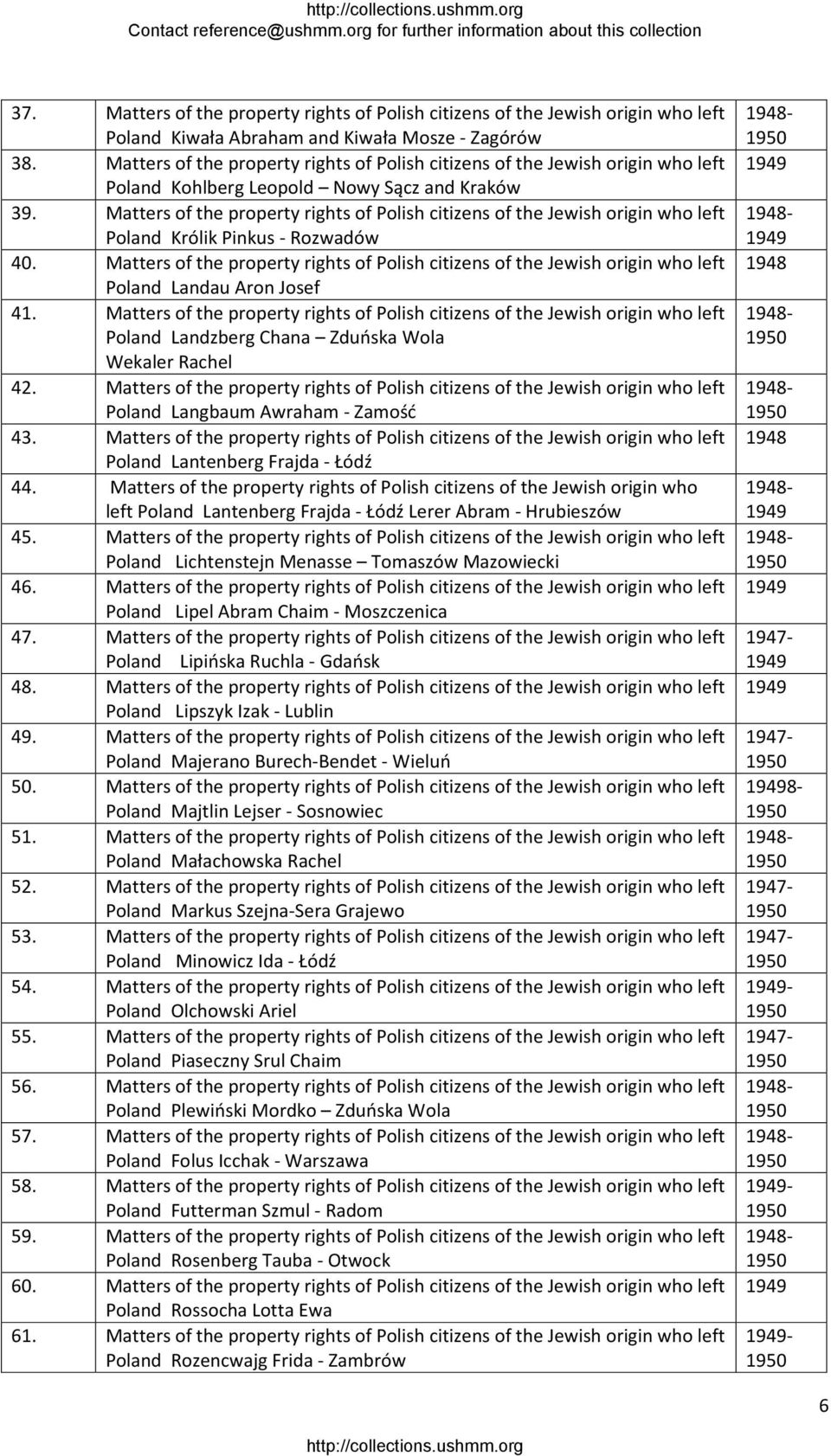 Matters of the property rights of Polish citizens of the Jewish origin who left Poland Królik Pinkus Rozwadów 40.