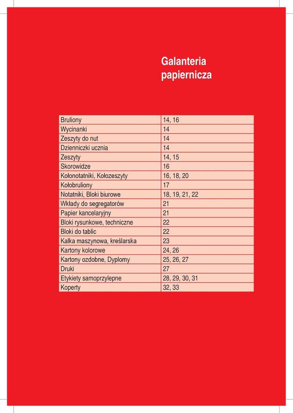 do segregatorów 21 Papier kancelaryjny 21 Bloki rysunkowe, techniczne 22 Bloki do tablic 22 Kalka maszynowa,