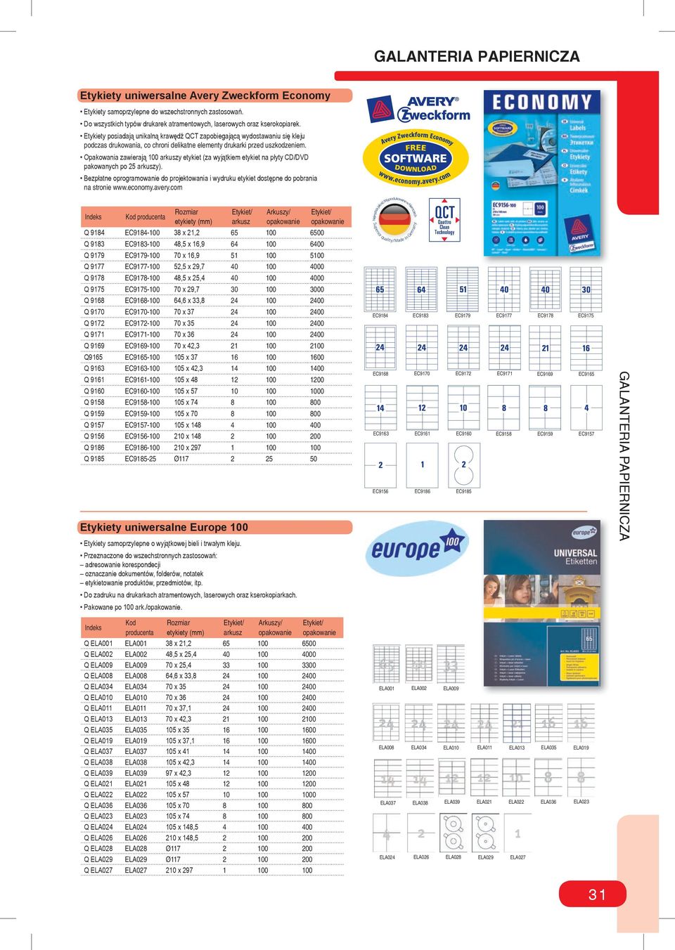 Opakowania zawierają 100 arkuszy etykiet (za wyjątkiem etykiet na płyty CD/DVD pakowanych po 25 arkuszy).