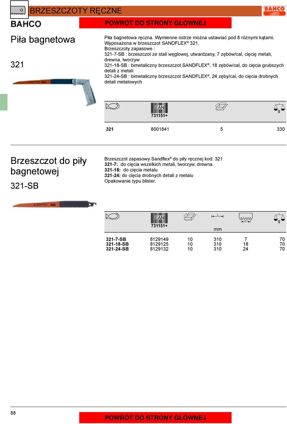 detali z metali 321-24-SB : bimetaliczny brzeszczot SANDFEX, 24 zęby/cal, do cięcia drobnych detali metalowych 321 8001841 5 330 Brzeszczot do piły bagnetowej 321-SB Brzeszczot zapasowy Sandflex do