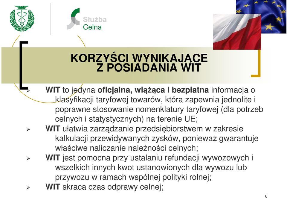 przedsiębiorstwem w zakresie kalkulacji przewidywanych zysków, ponieważ gwarantuje właściwe naliczanie należności celnych; WIT jest pomocna przy