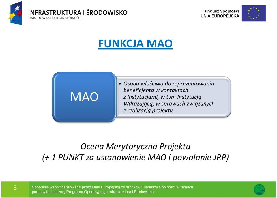 projektu Ocena Merytoryczna Projektu (+ 1 PUNKT za ustanowienie MAO i powołanie