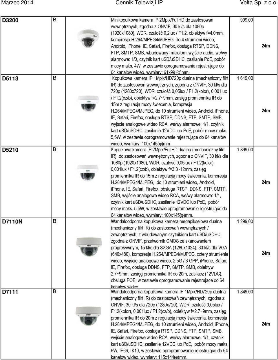 zasilanie PoE, pobór mocy maks. 4W, w zestawie oprogramowanie rejestrujące do 64 kanałów wideo, wymiary: 61x99 (φ)mm.