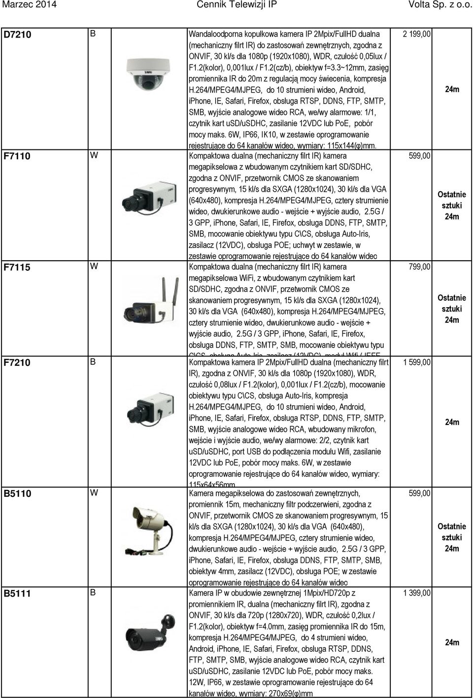 264/MPEG4/MJPEG, do 10 strumieni wideo, Android, iphone, IE, Safari, Firefox, obsługa RTSP, DDNS, FTP, SMTP, SM, wyjście analogowe wideo RCA, we/wy alarmowe: 1/1, czytnik kart usd/usdhc, zasilanie