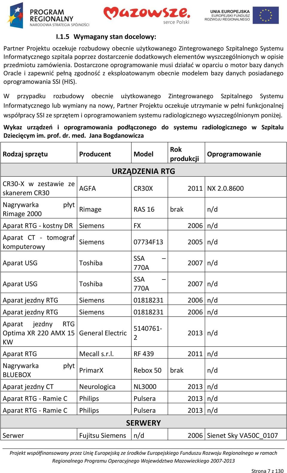 Dostarczone oprogramowanie musi działad w oparciu o motor bazy danych Oracle i zapewnid pełną zgodnośd z eksploatowanym obecnie modelem bazy danych posiadanego oprogramowania SSI (HIS).