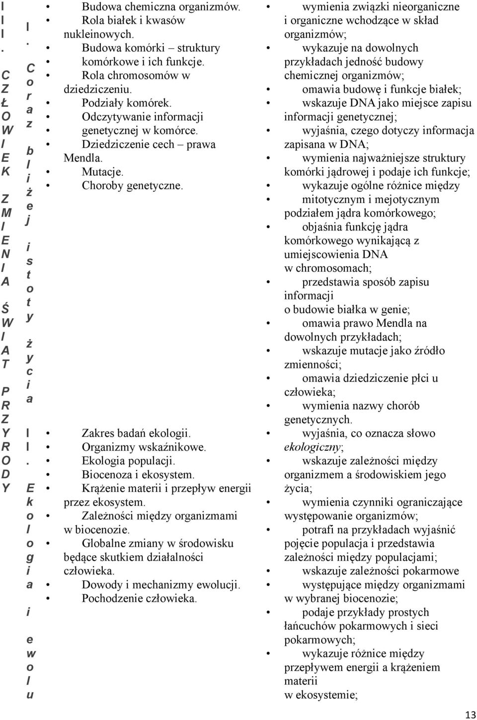 Glble zmy śrdsku będące skutkem dzłlśc człek Ddy mechzmy elucj Pchdzee człek yme zązk ergcze rgcze chdzące skłd rgzmó; ykzuje dlych przykłdch jedść budy chemczej rgzmó; m budę fukcje błek; skzuje DNA