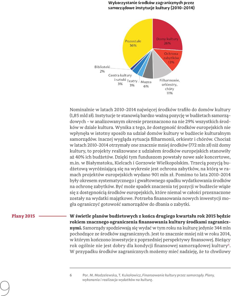 Wynika z tego, że dostępność środków europejskich nie wpłynęła w istotny sposób na udział domów kultury w budżecie kulturalnym samorządów. Inaczej wygląda sytuacja filharmonii, orkiestr i chórów.