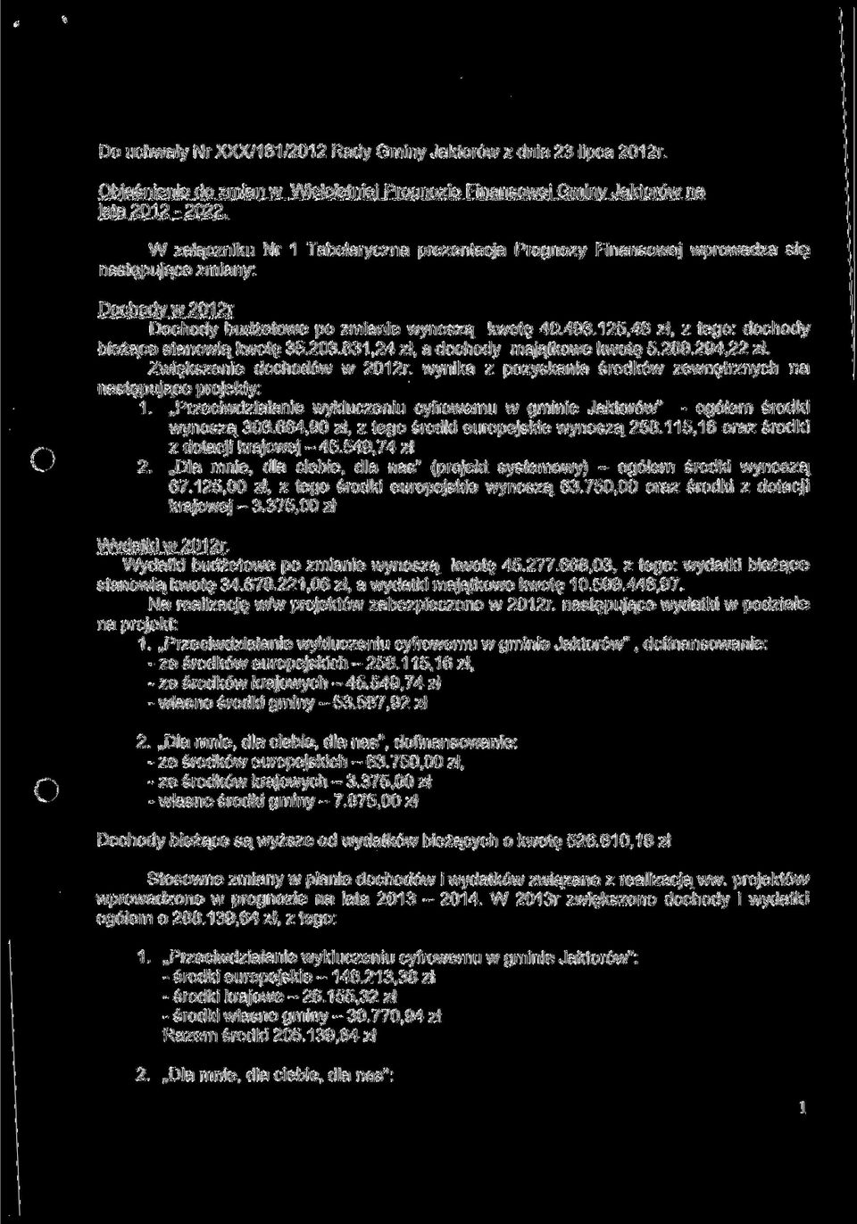 831,24 zł, ohoy mjątkowe kwotę 5.289.294,22 zł. Zwiększenie ohoów w 2012r. wynik z pozyskni śroków zewnętrznyh n nstępująe projekty: 1.