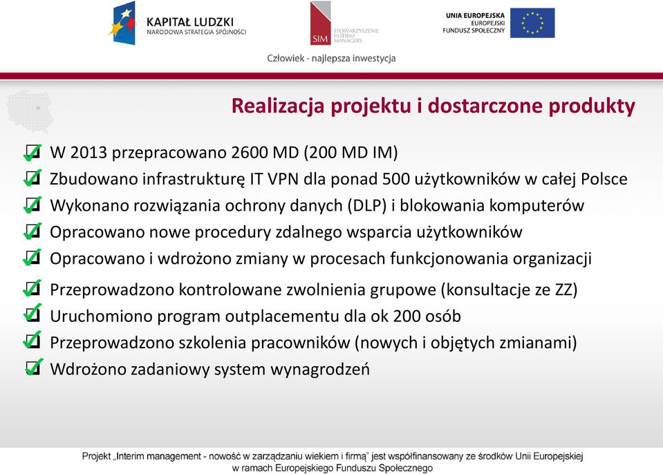 Opracowano i wdrożono zmiany w procesach funkcjonowania organizacji Przeprowadzono kontrolowane zwolnienia grupowe (konsultacje ze ZZ)