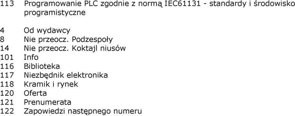 Koktajl niusów 101 Info 116 Biblioteka 117 Niezbędnik elektronika 118