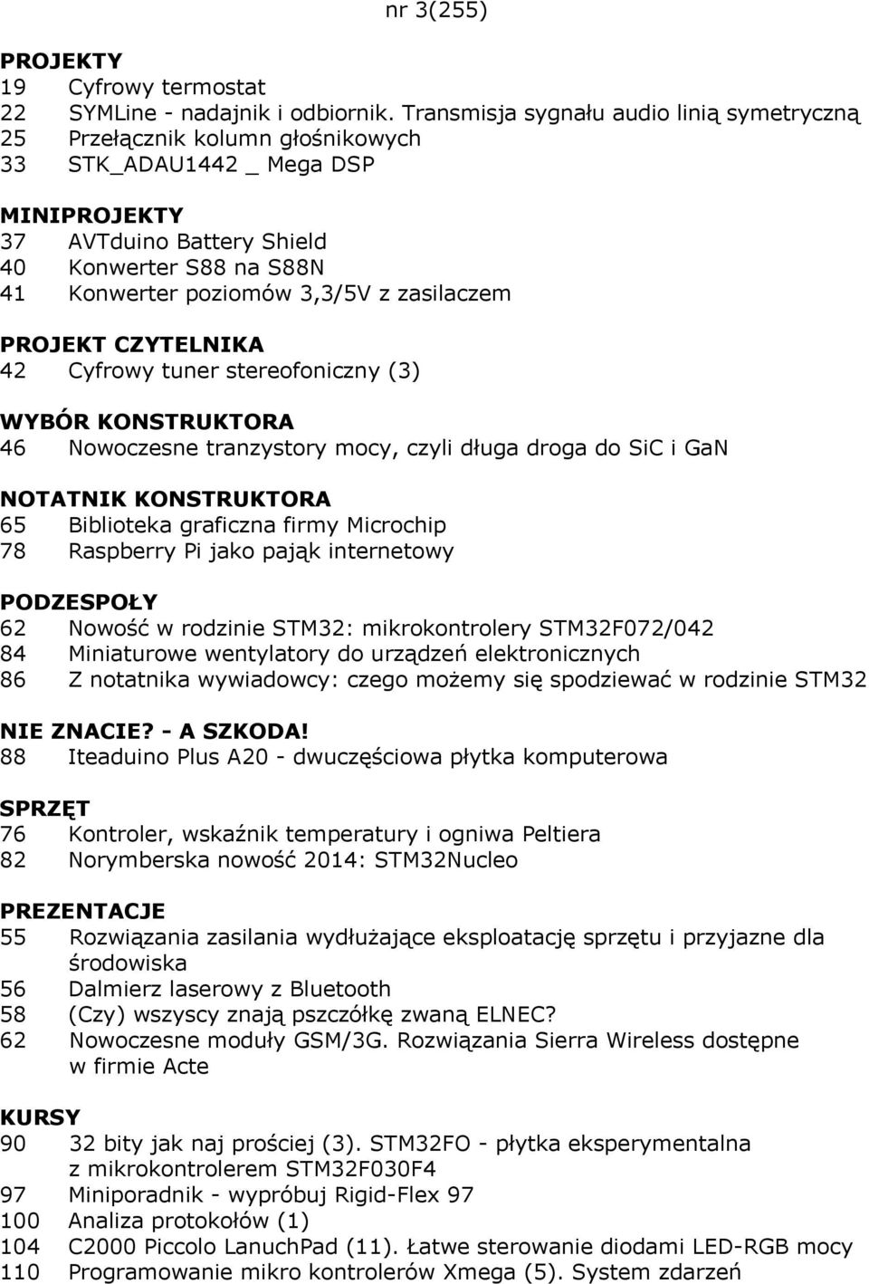 PROJEKT CZYTELNIKA 42 Cyfrowy tuner stereofoniczny (3) WYBÓR KONSTRUKTORA 46 Nowoczesne tranzystory mocy, czyli długa droga do SiC i GaN 65 Biblioteka graficzna firmy Microchip 78 Raspberry Pi jako