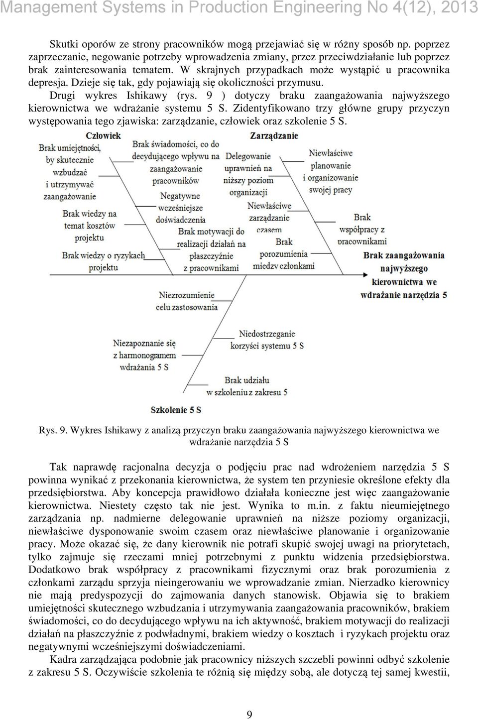 Dzieje się tak, gdy pojawiają się okoliczności przymusu. Drugi wykres Ishikawy (rys. 9 ) dotyczy braku zaangażowania najwyższego kierownictwa we wdrażanie systemu 5 S.