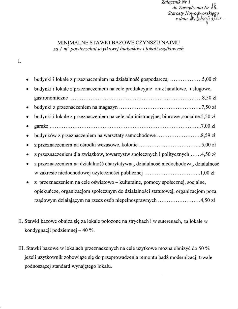 przeznaczeniem na cele produkcyjne oraz handlowe, usługowe, gastronomiczne 8,50 zł budynki z przeznaczeniem na magazyn 7,50 zł budynki i lokale z przeznaczeniem na cele administracyjne,