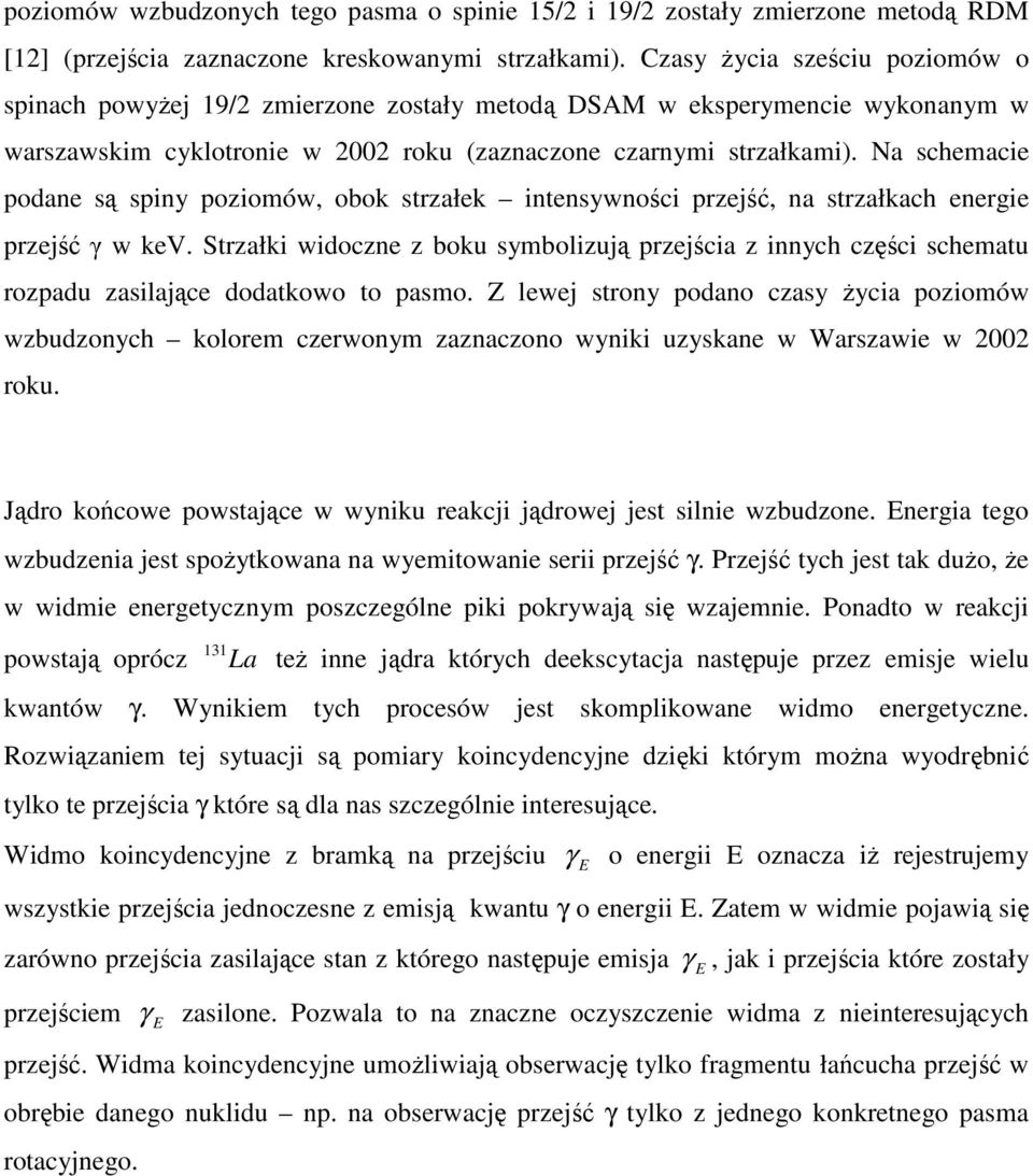 Na schemacie podane są spiny poziomów, obok strzałek intensywności przejść, na strzałkach energie przejść γ w kev.