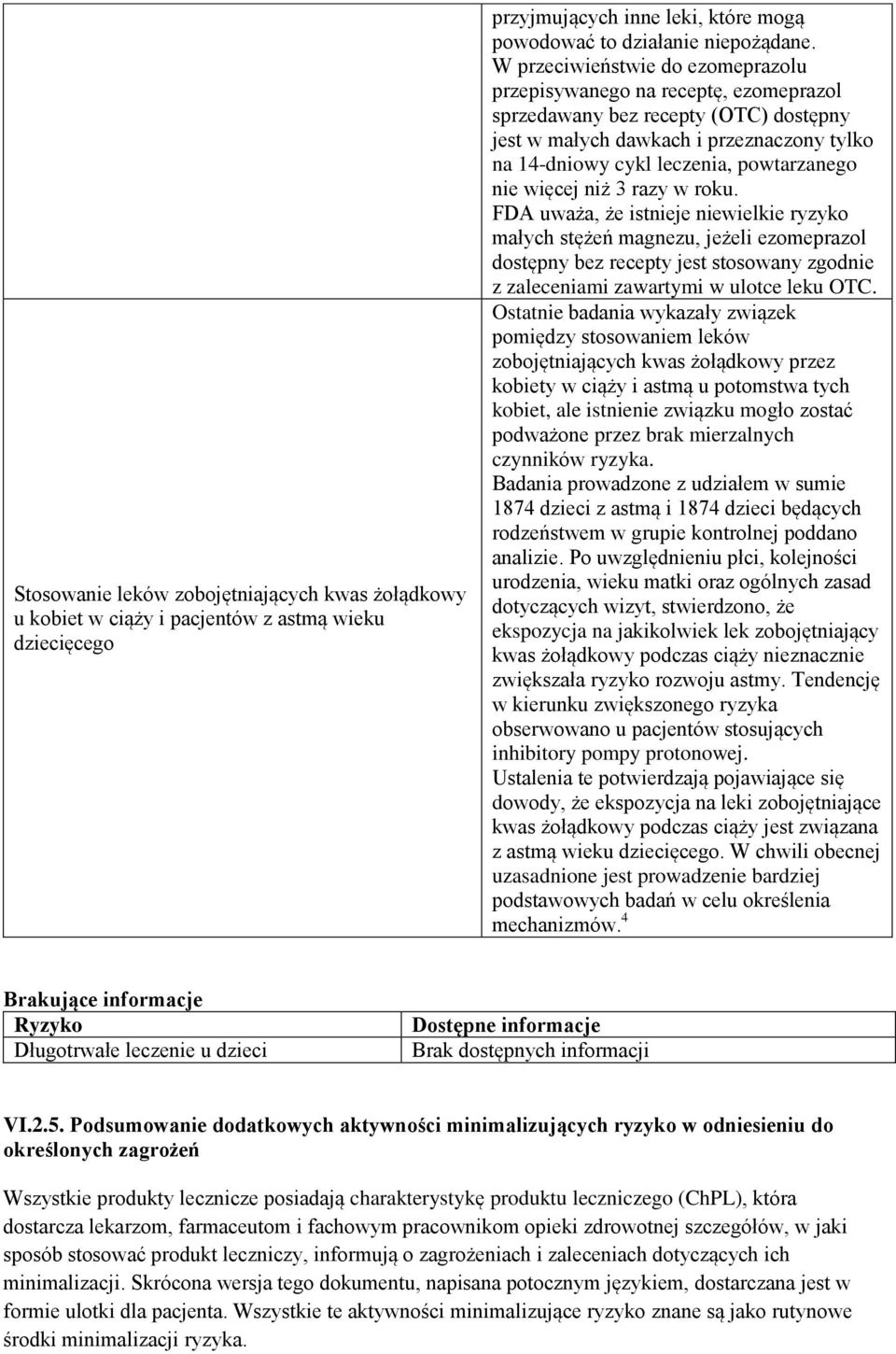 więcej niż 3 razy w roku. FDA uważa, że istnieje niewielkie ryzyko małych stężeń magnezu, jeżeli ezomeprazol dostępny bez recepty jest stosowany zgodnie z zaleceniami zawartymi w ulotce leku OTC.