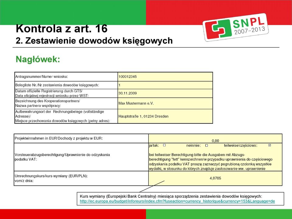 zestawienia dowodów księgowych: http://ec.europa.