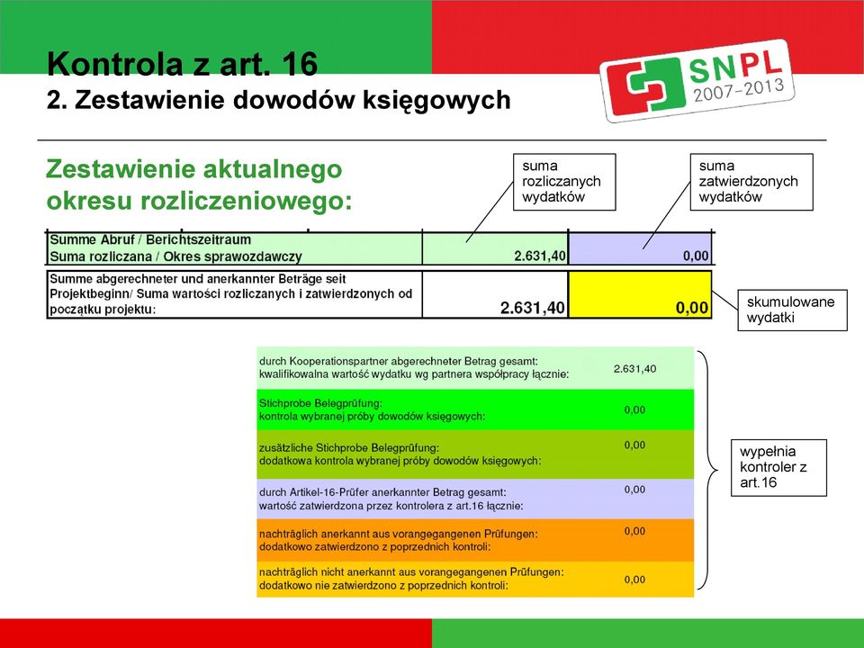 rozliczanych wydatków suma zatwierdzonych