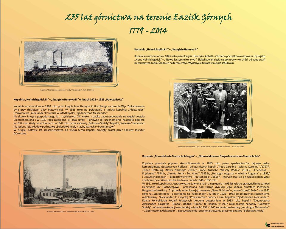 Szczęście Henryka". Zlokalizowana była na północny-wschód od zbudowań mieszkalnych Łazisk Średnich na terenie Wyr. Wydobycie trwało w niej do 1903 roku.