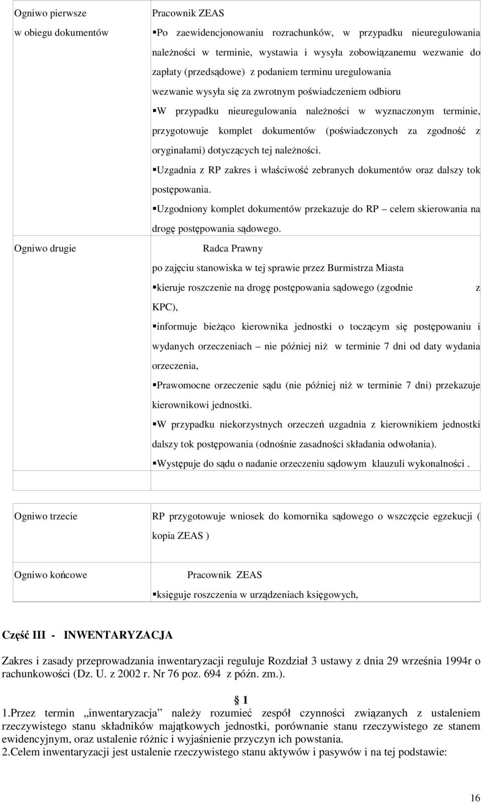 (powiadczonych za zgodno z oryginałami) dotyczcych tej nalenoci. Uzgadnia z RP zakres i właciwo zebranych dokumentów oraz dalszy tok postpowania.