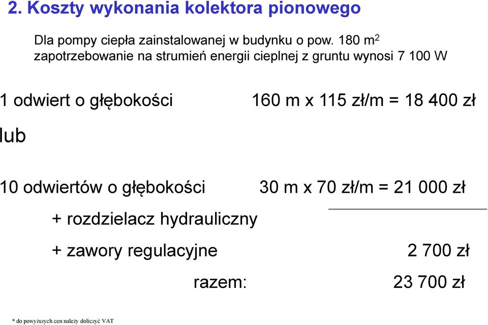 180 m 2 zapotrzebowanie na strumień energii cieplnej z gruntu wynosi 7 100 W 1 odwiert o głębokości 160