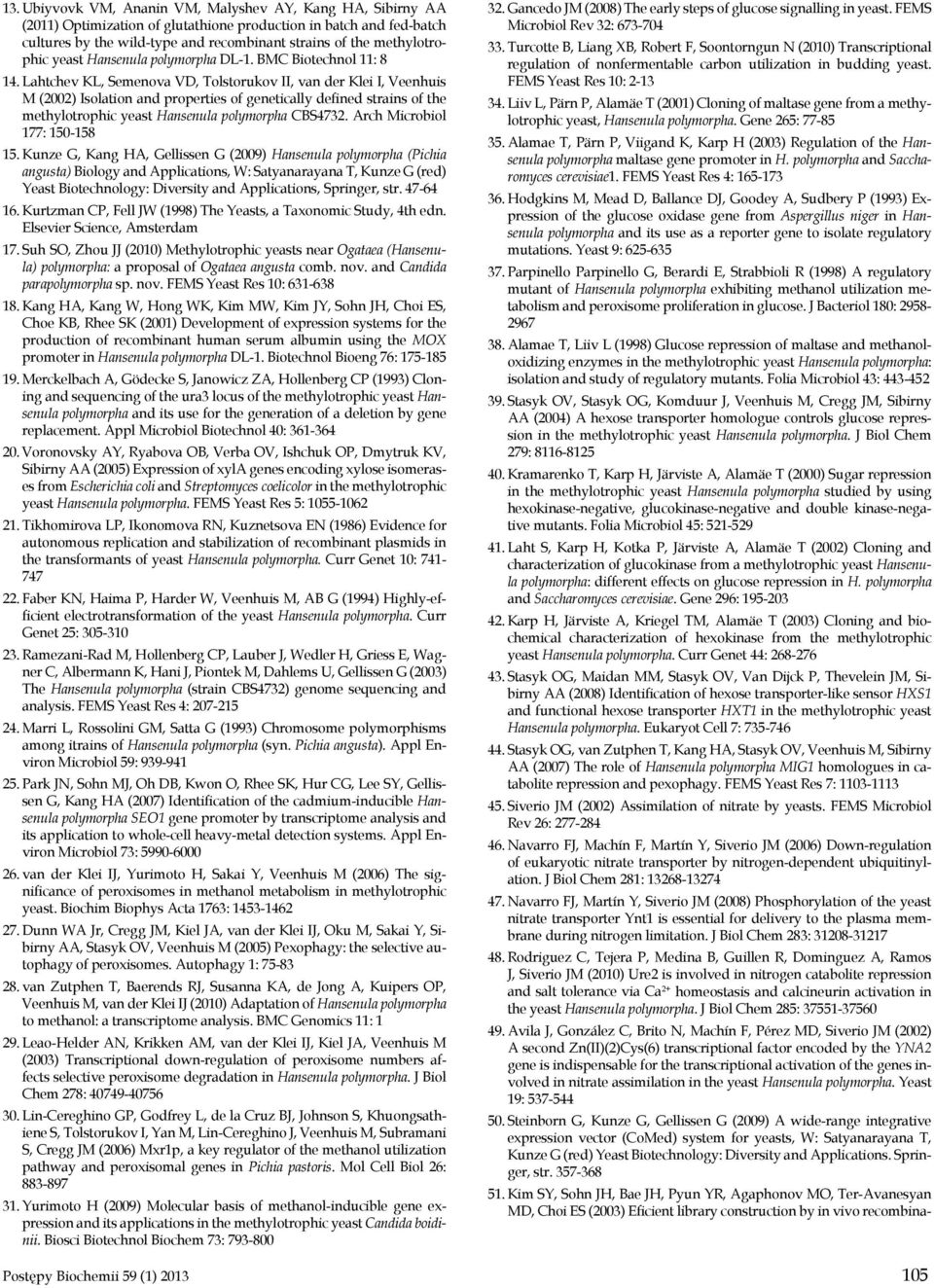 Lahtchev KL, Semenova VD, Tolstorukov II, van der Klei I, Veenhuis M (2002) Isolation and properties of genetically defined strains of the methylotrophic yeast Hansenula polymorpha CBS4732.