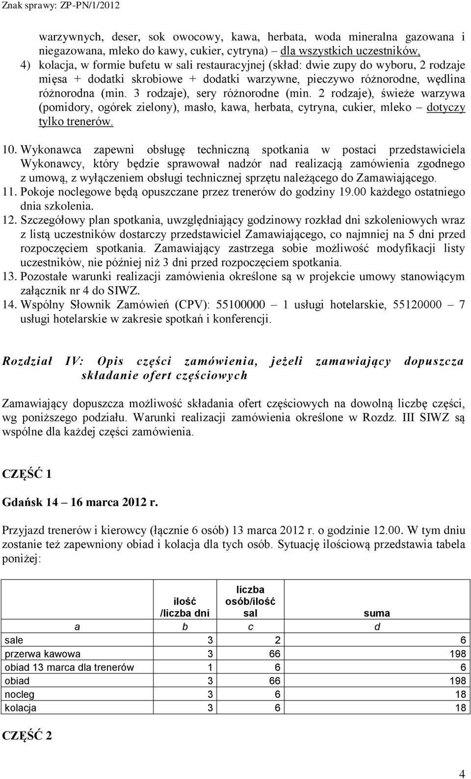 2 rodzaje), świeże warzywa (pomidory, ogórek zielony), masło, kawa, herbata, cytryna, cukier, mleko dotyczy tylko trenerów. 10.