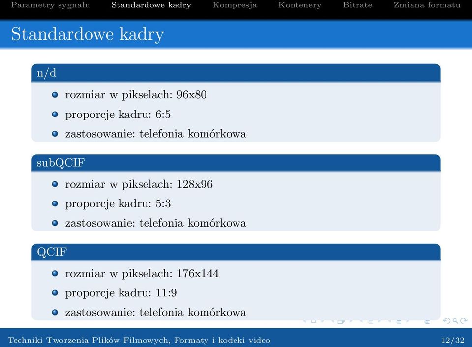 zastosowanie: telefonia komórkowa QCIF rozmiar w pikselach: 176x144 proporcje kadru: