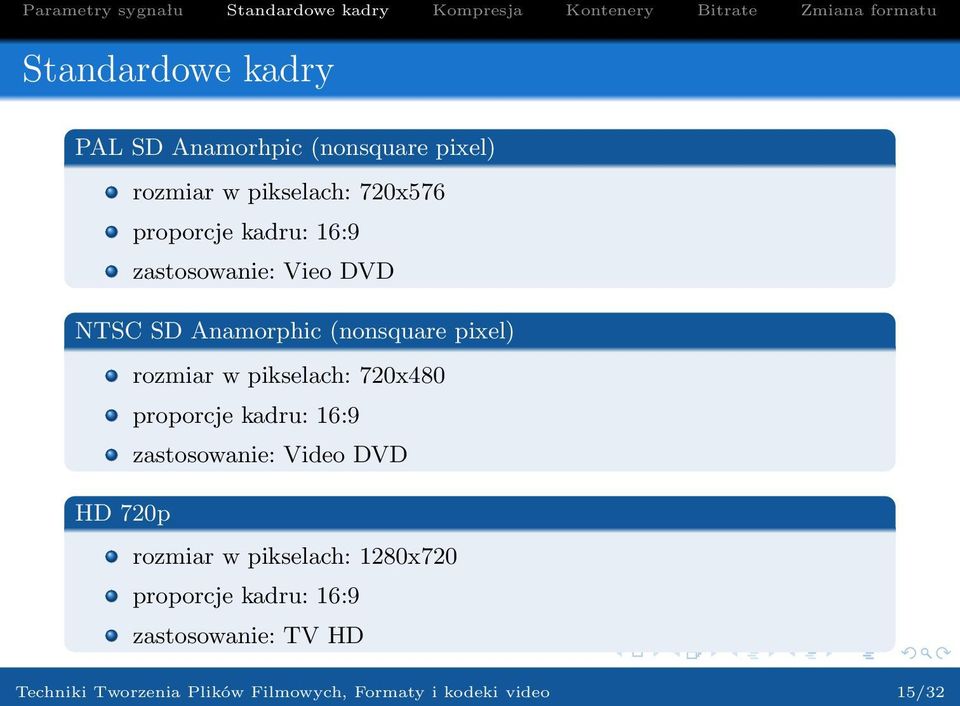 720x480 proporcje kadru: 16:9 zastosowanie: Video DVD HD 720p rozmiar w pikselach: 1280x720