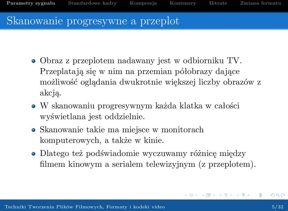 W skanowaniu progresywnym każda klatka w całości wyświetlana jest oddzielnie.