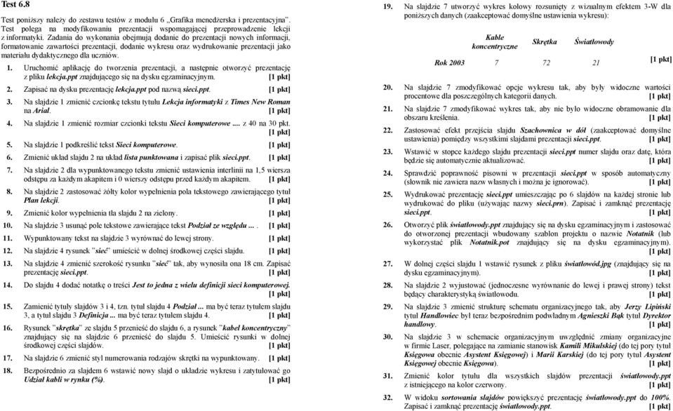 z pliku lekcja.ppt znajdującego się na dysku egzaminacyjnym. 2. Zapisać na dysku prezentację lekcja.ppt pod nazwą sieci.ppt. 3.