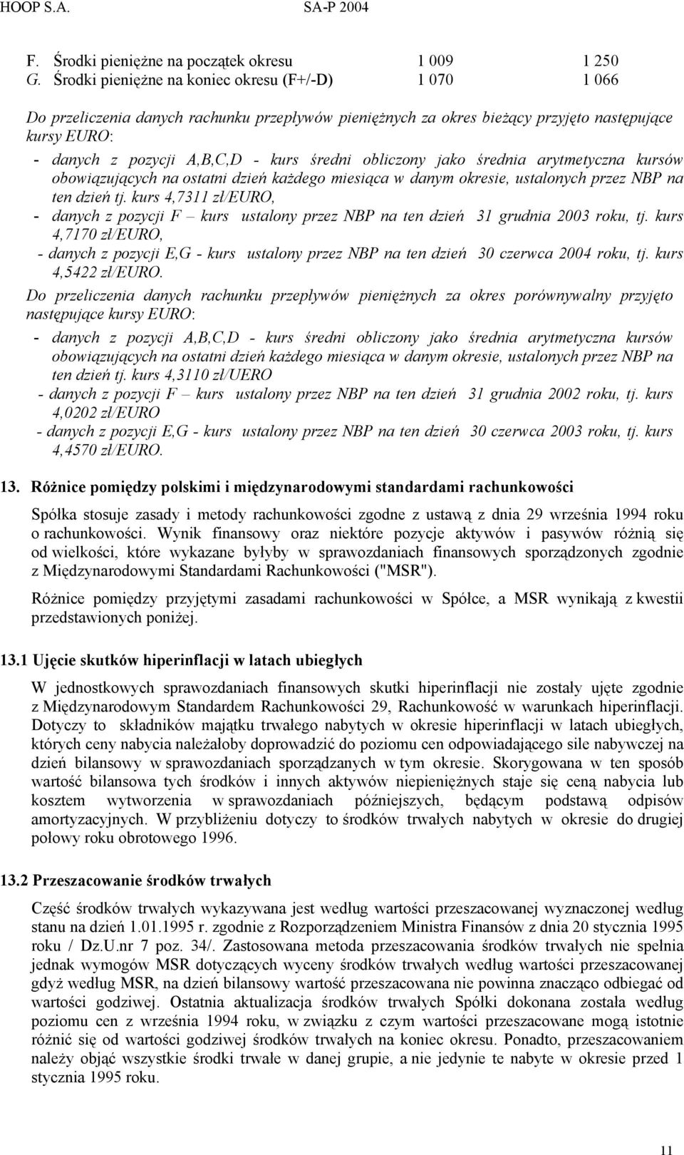 obliczony jako średnia arytmetyczna kursów obowiązujących na ostatni dzień każdego miesiąca w danym okresie, ustalonych przez NBP na ten dzień tj.