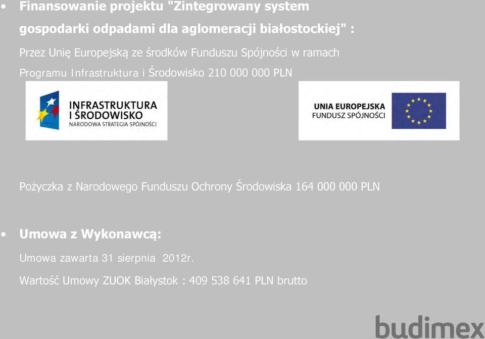 Środowisko 210 000 000 PLN Pożyczka z Narodowego Funduszu Ochrony Środowiska 164 000 000 PLN