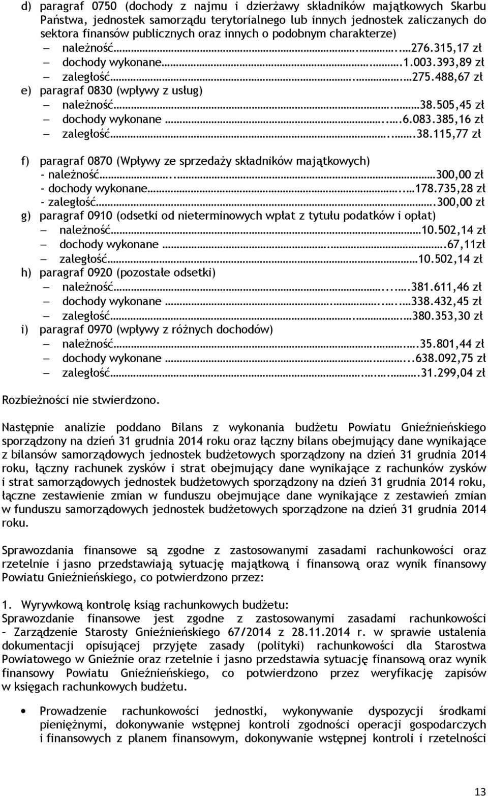 ..38.115,77 zł f) paragraf 0870 (Wpływy ze sprzedaży składników majątkowych) - należność.. 300,00 zł - dochody wykonane.. 178.735,28 zł - zaległość.