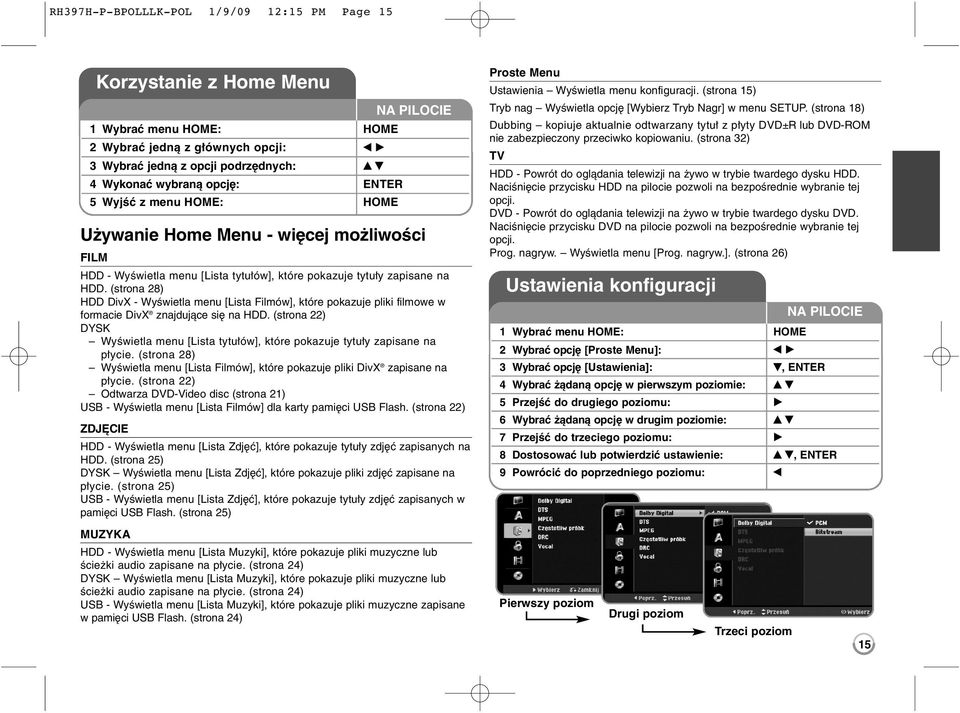 (strona 28) HDD DivX - Wyświetla menu [Lista Filmów], które pokazuje pliki filmowe w formacie DivX znajdujące się na HDD.