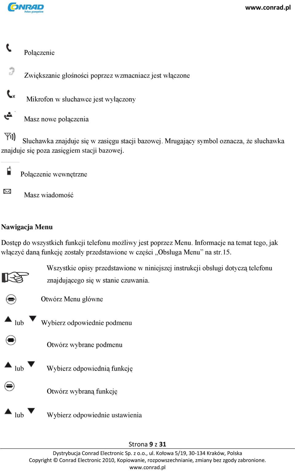 Połączenie wewnętrzne Masz wiadomość Nawigacja Menu Dostęp do wszystkich funkcji telefonu możliwy jest poprzez Menu.