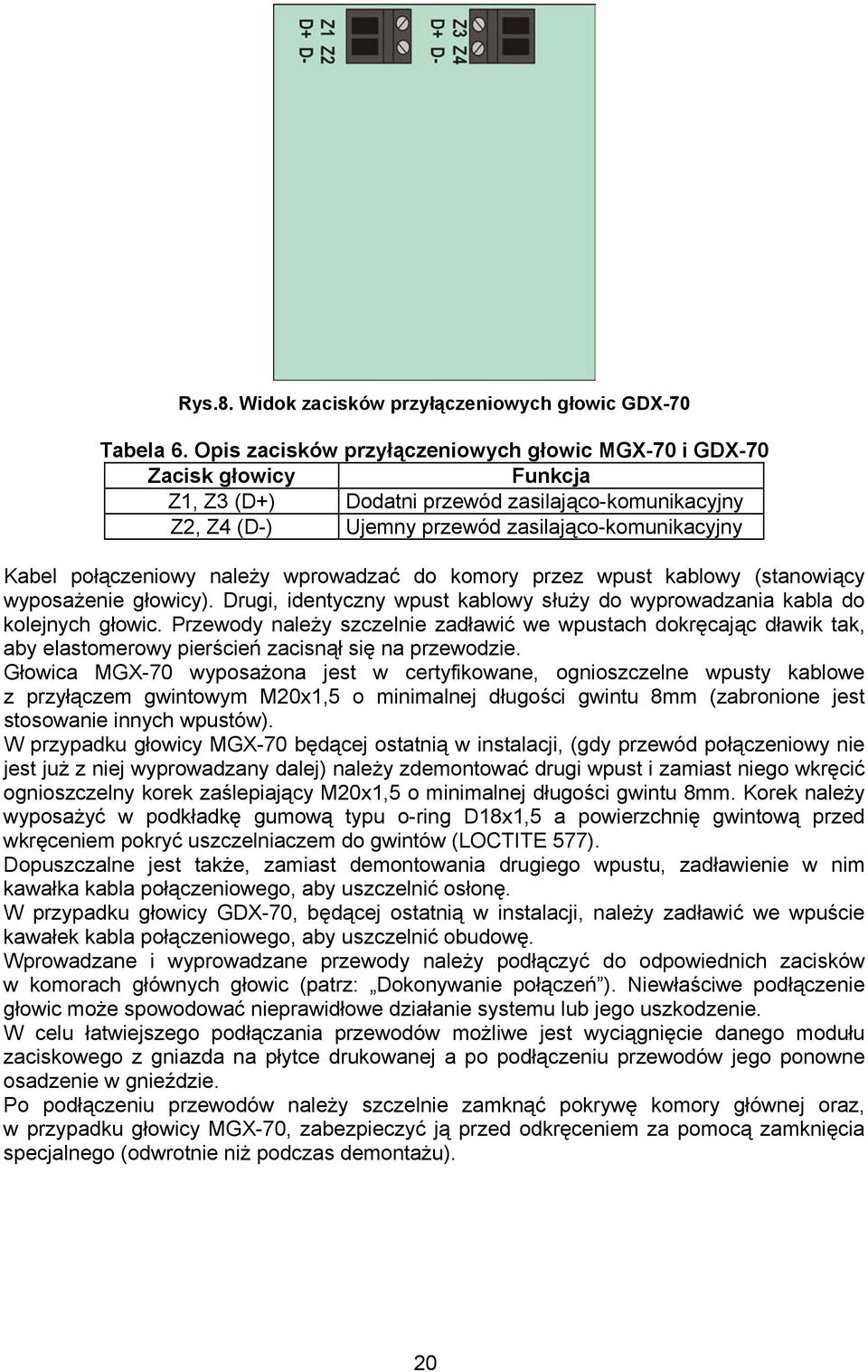 połączeniowy należy wprowadzać do komory przez wpust kablowy (stanowiący wyposażenie głowicy). Drugi, identyczny wpust kablowy służy do wyprowadzania kabla do kolejnych głowic.