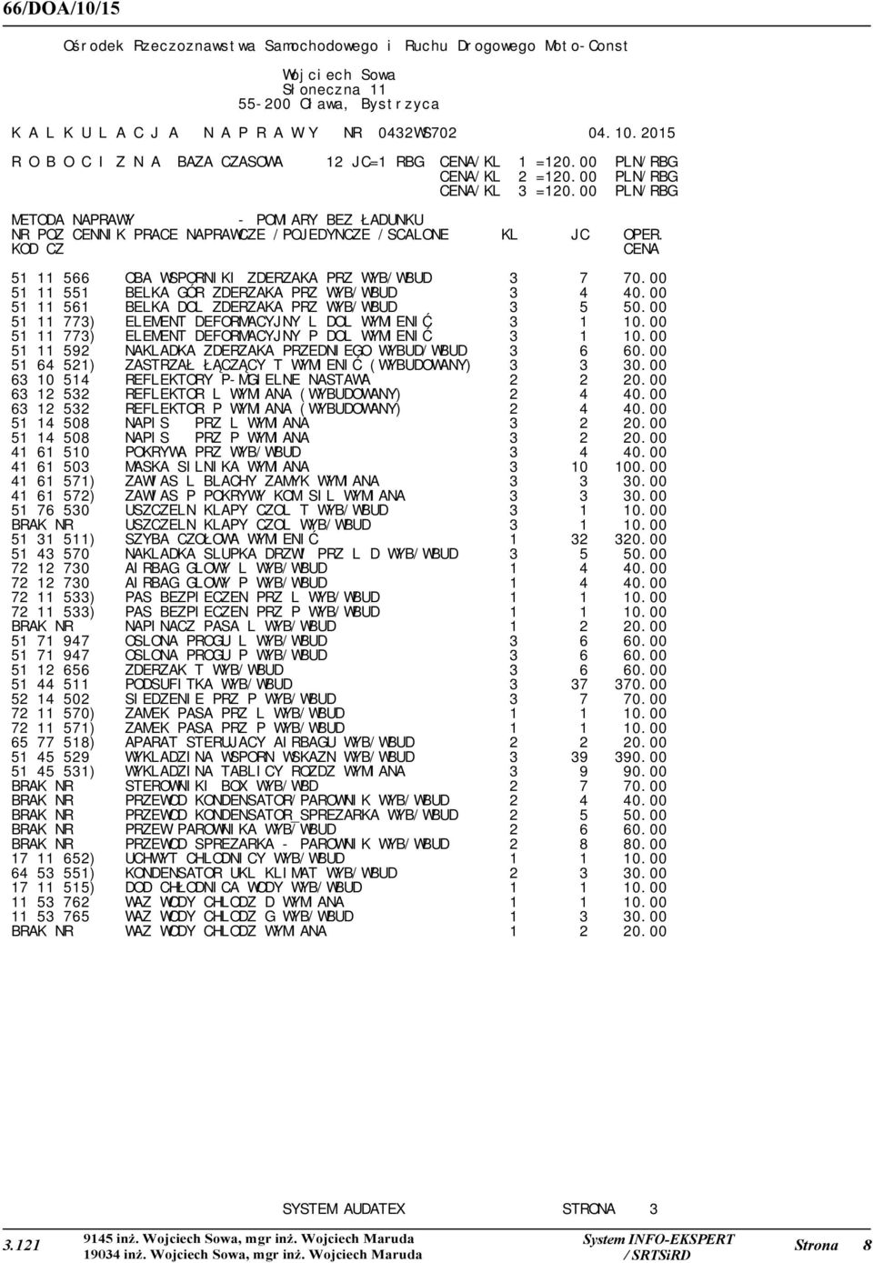 00 51 11 551 BELKA GÓR ZDERZAKA PRZ WYB/WBUD 3 4 40.00 51 11 561 BELKA DOL ZDERZAKA PRZ WYB/WBUD 3 5 50.00 51 11 773) ELEMENT DEFORMACYJNY L DOL WYMIENIĆ 3 1 10.