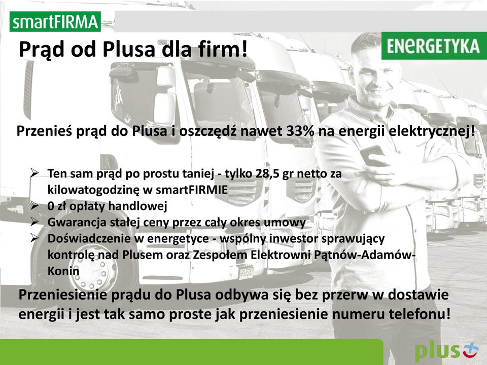 ceny przez cały okres umowy Doświadczenie w energetyce - wspólny inwestor sprawujący kontrolę nad Plusem oraz Zespołem