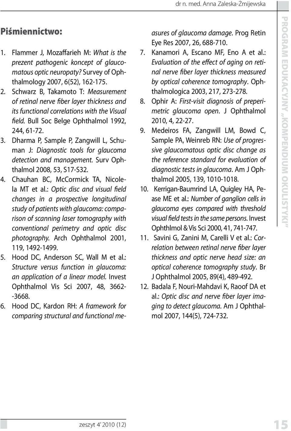 Dharma P, Sample P, Zangwill L, Schuman J: Diagnostic tools for glaucoma detection and management. Surv Ophthalmol 2008, 53, S17-S32. 4. Chauhan BC, McCormick TA, Nicolela MT et al.