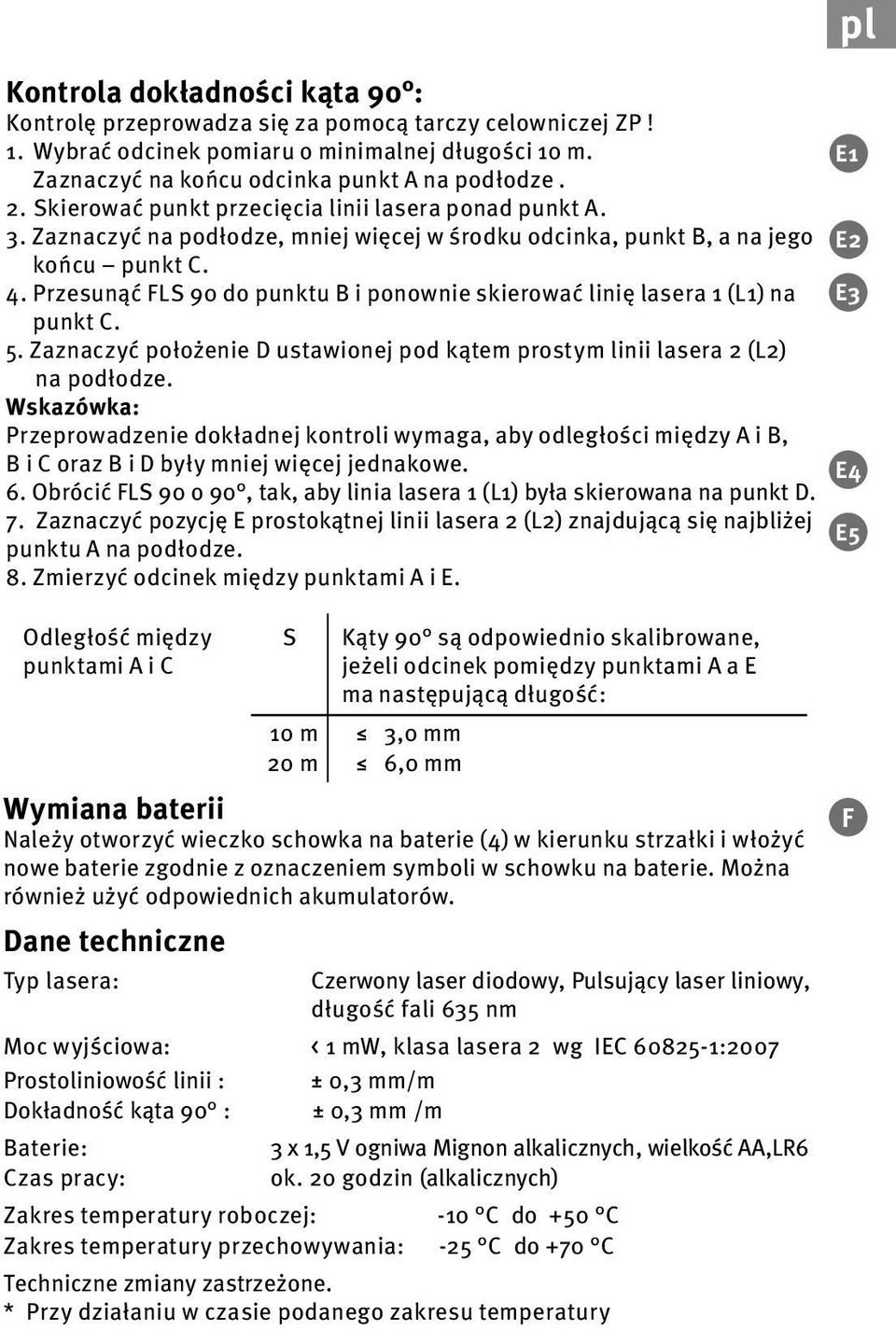 Przesunąć FLS 90 do punktu B i ponownie skierować linię lasera 1 (L1) na punkt C. 5. Zaznaczyć położenie D ustawionej pod kątem prostym linii lasera 2 (L2) na podłodze.