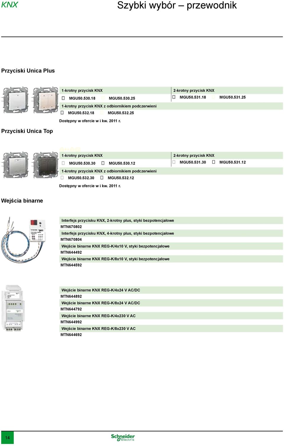 30 0 MGU50.531.12 1-krotny przycisk KNX z odbiornikiem podczerwieni 0 MGU50.532.30 0 MGU50.532.12 Dostępny w ofercie w i kw. 2011 r.