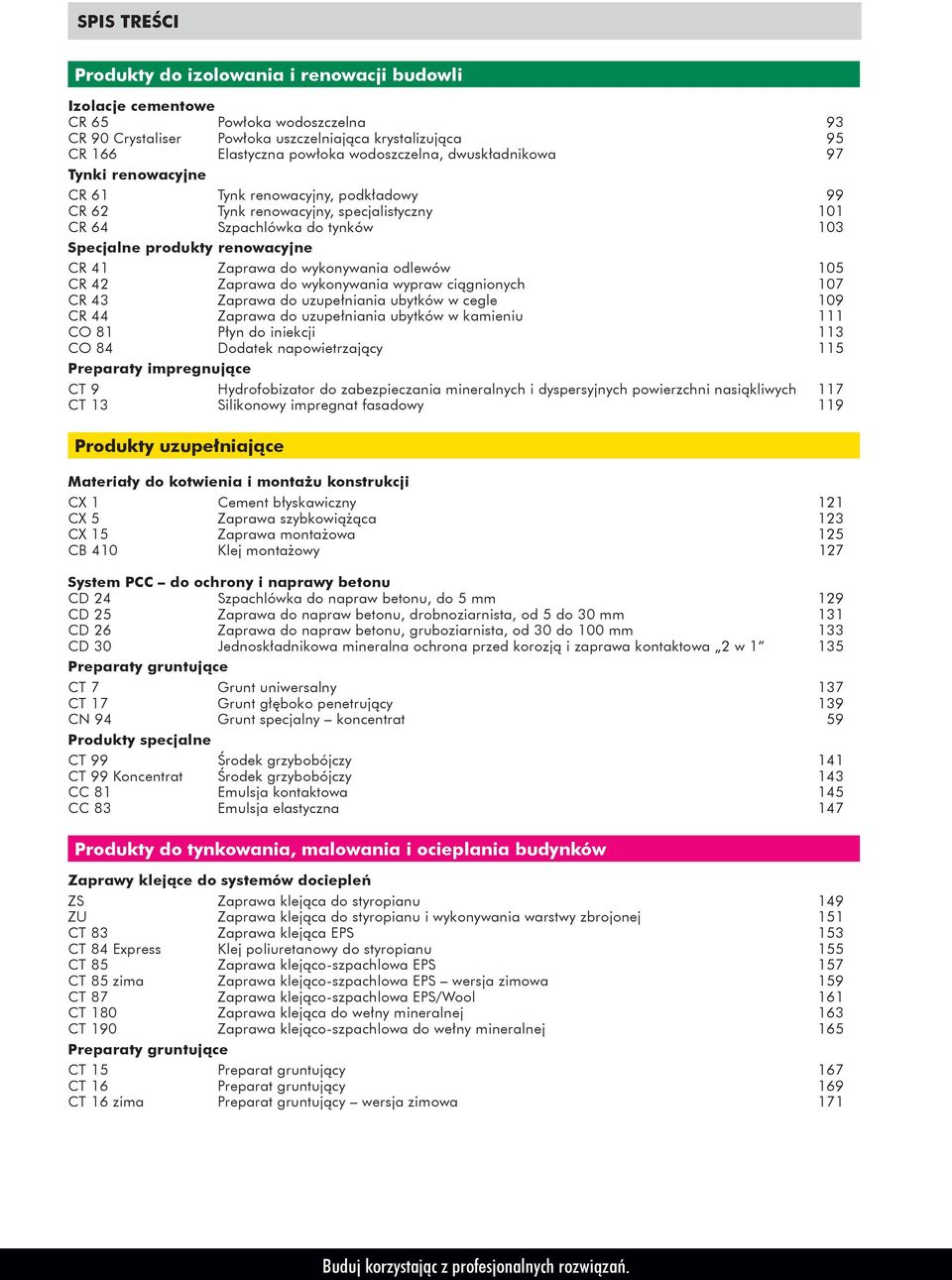 41 Zaprawa do wykonywania odlewów 105 CR 42 Zaprawa do wykonywania wypraw ciągnionych 107 CR 43 Zaprawa do uzupełniania ubytków w cegle 109 CR 44 Zaprawa do uzupełniania ubytków w kamieniu 111 CO 81