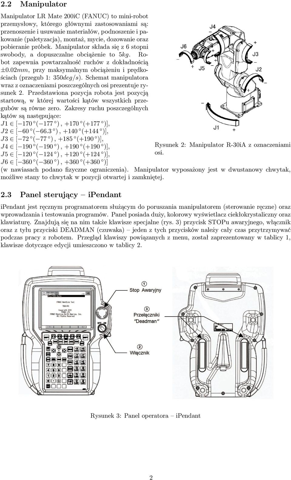 02mm, przy maksymalnym obciążeniu i prędkościach (przegub 1: 350deg/s). Schemat manipulatora wraz z oznaczeniami poszczególnych osi prezentuje rysunek 2.