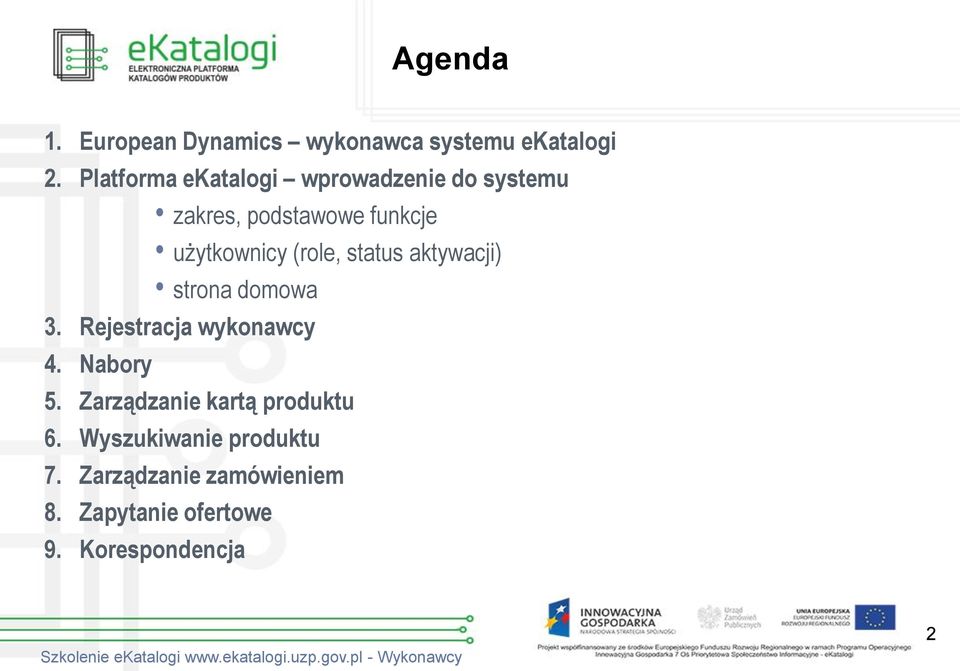 (role, status aktywacji) strona domowa 3. Rejestracja wykonawcy 4. Nabory 5.