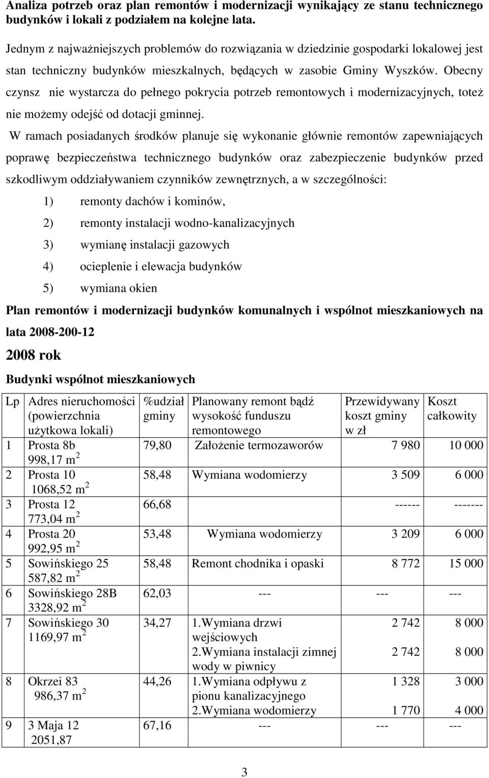 Obecny czynsz nie wystarcza do pełnego pokrycia potrzeb remontowych i modernizacyjnych, toteŝ nie moŝemy odejść od dotacji gminnej.