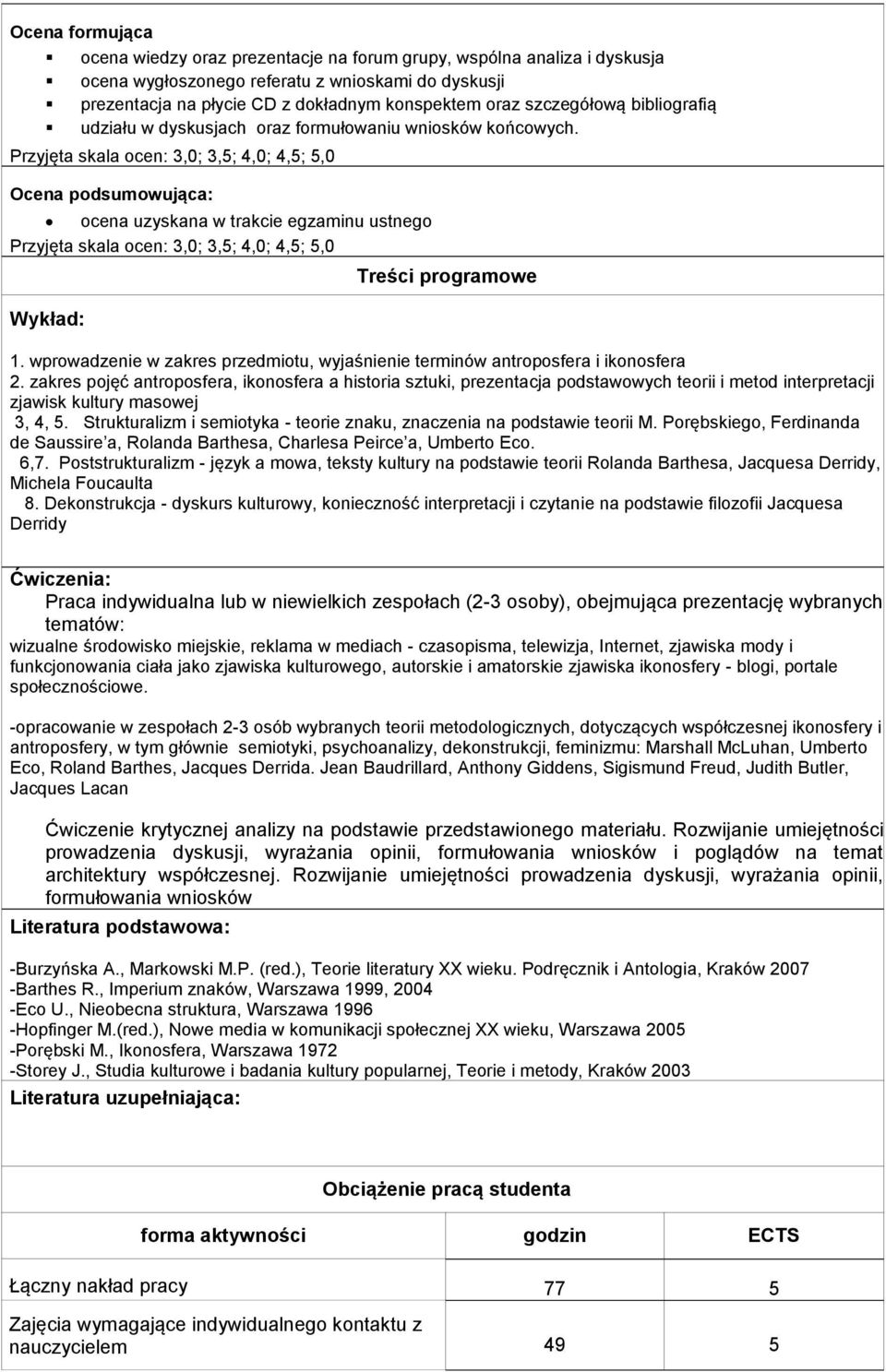 Przyjęta skala ocen: 3,0; 3,5; 4,0; 4,5; 5,0 Ocena podsumowująca: ocena uzyskana w trakcie egzaminu ustnego Przyjęta skala ocen: 3,0; 3,5; 4,0; 4,5; 5,0 Wykład: Treści programowe 1.