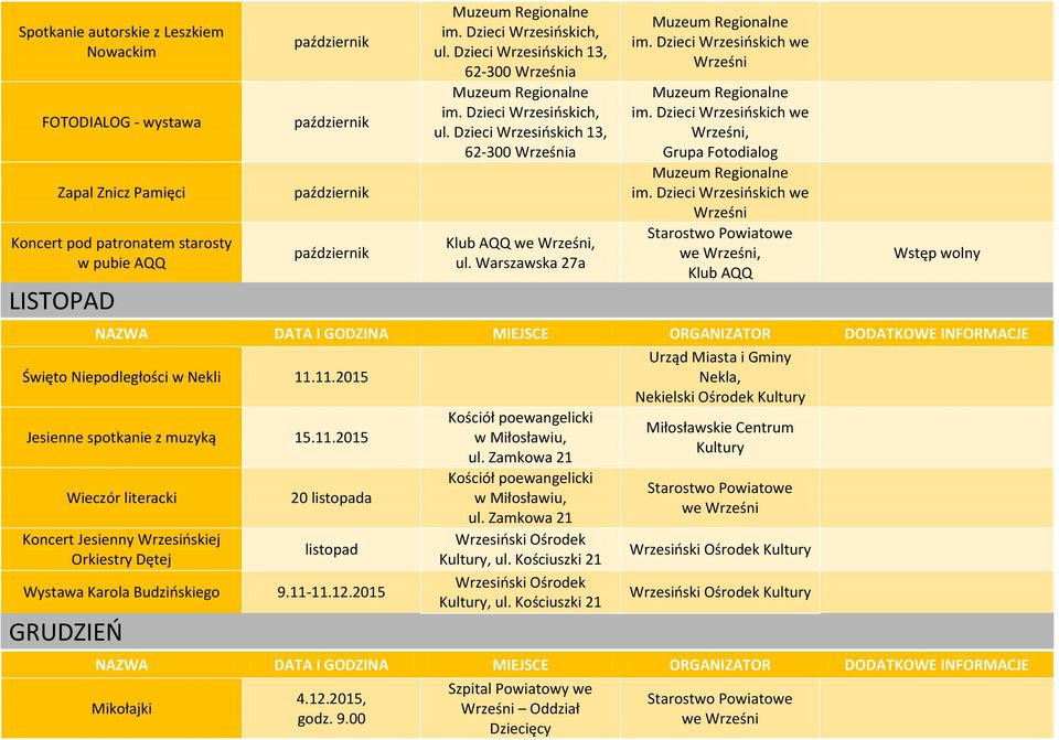 Warszawska 27a, Grupa Fotodialog, Klub AQQ Wstęp wolny Święto Niepodległości w Nekli 11.